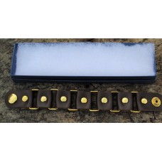 Handmade Leather Bracelet with Round Brass Decoration Brown.